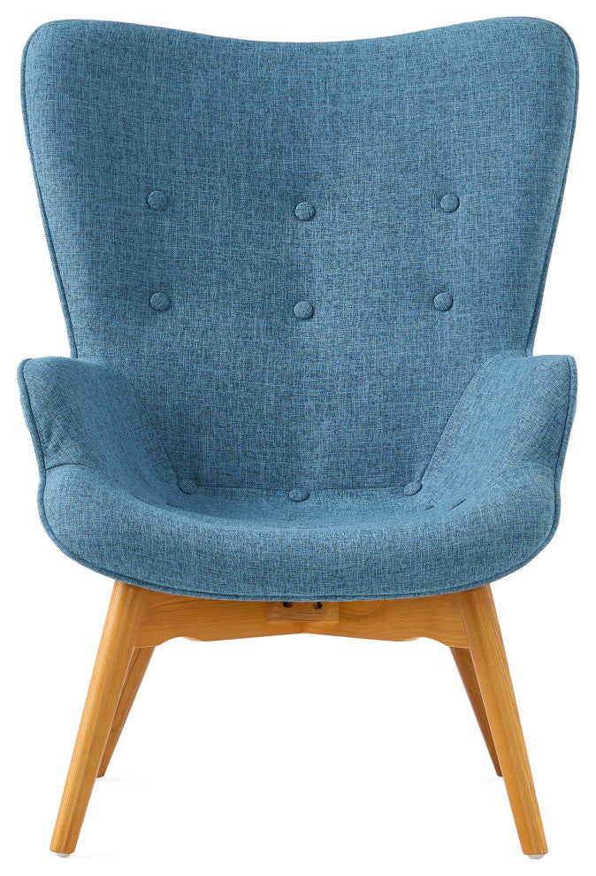 Hariata Mid-Century Modern Wingback Chair and Ottoman Set, Muted Blue