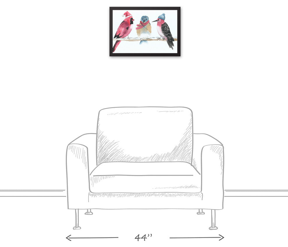 Watercolor Winter Birds 12x18 Black Framed Canvas