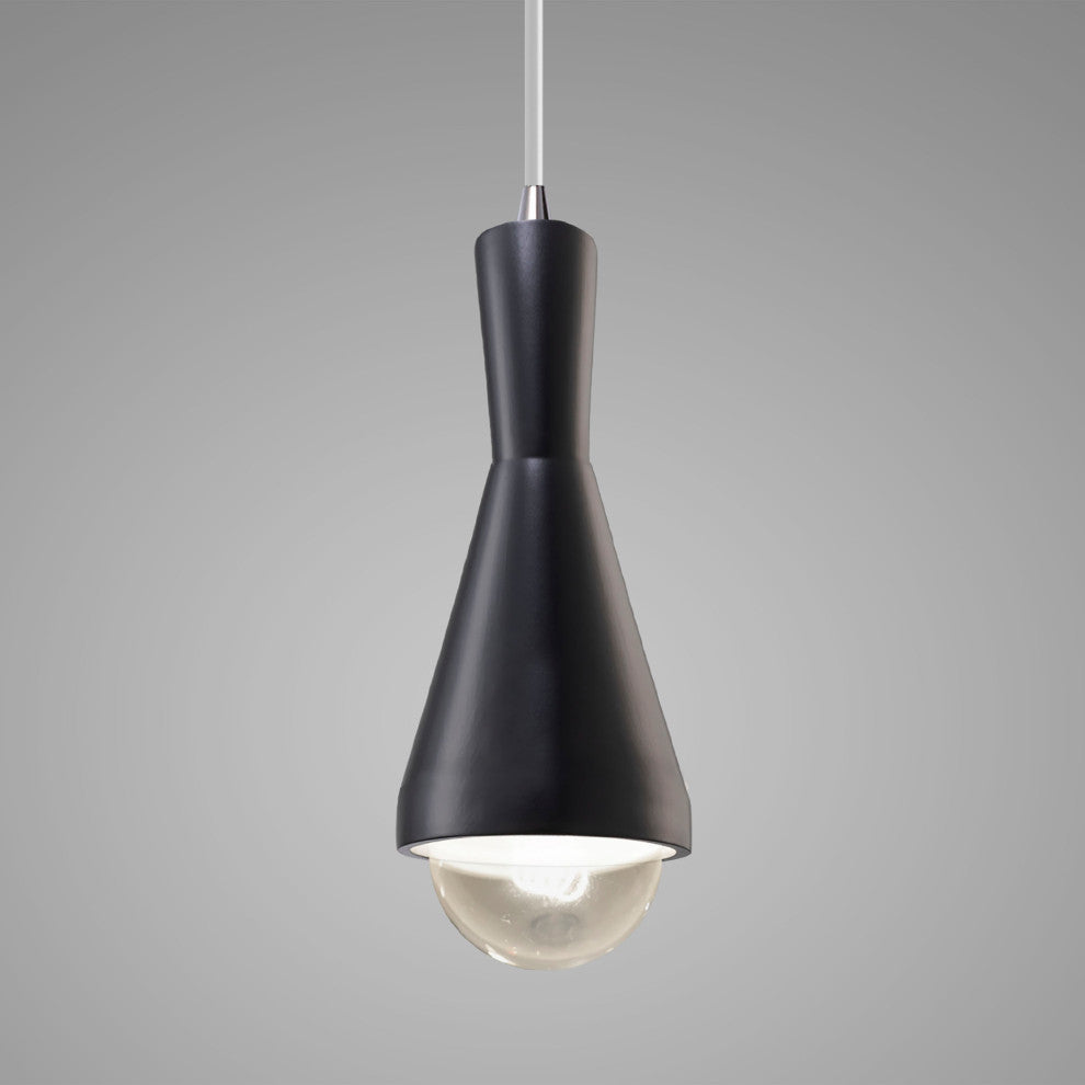 Erlen Pendant, Carbon Matte Black, Polished Chrome, White Cord, Integrated LED