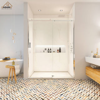 60-in x 76-in Frameless Sliding Shower Door, Chromed
