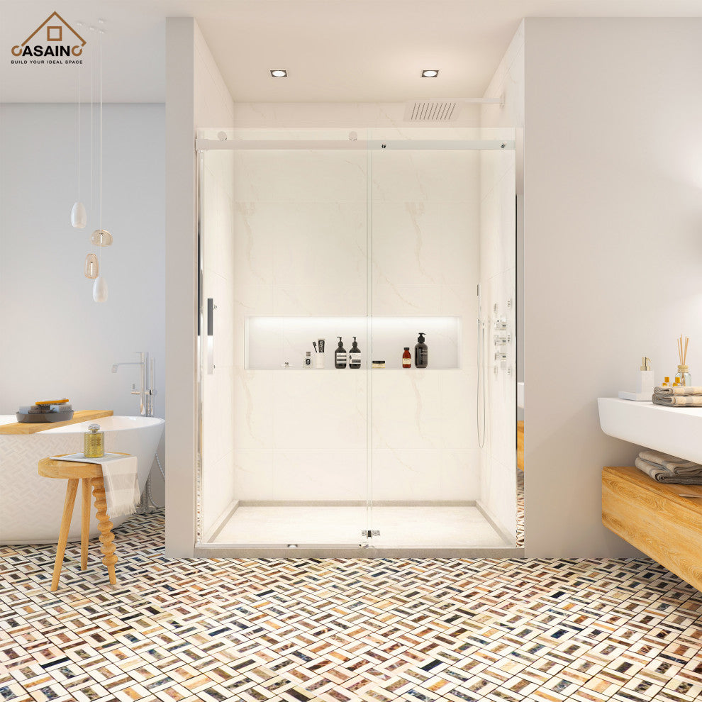 60-in x 76-in Frameless Sliding Shower Door, Chromed