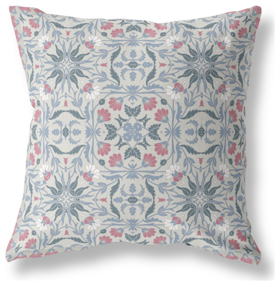 26 Pink Gray Paisley Indoor Outdoor Throw Pillow