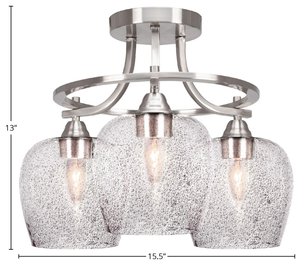 Paramount 3-Light Semi-Flush Light, Brushed Nickel, 6" Smoke Bubble Glass