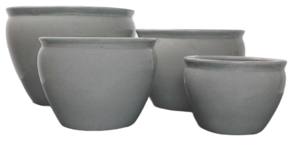 Chinese Porcelain Fish Bowl Planter, Celadon Crackle, 8"