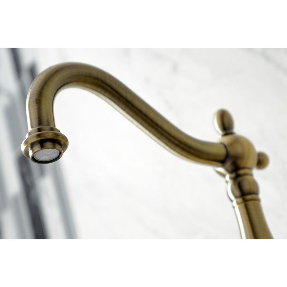 KS126XALBS-P Heritage Wall Mount Bridge Kitchen Faucet with Brass Sprayer, Antiq