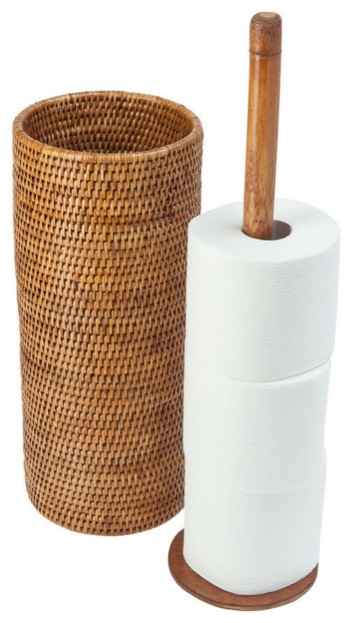 La Jolla Handwoven Rattan Toilet Roll Stand, 3 Rolls, Honey-Brown