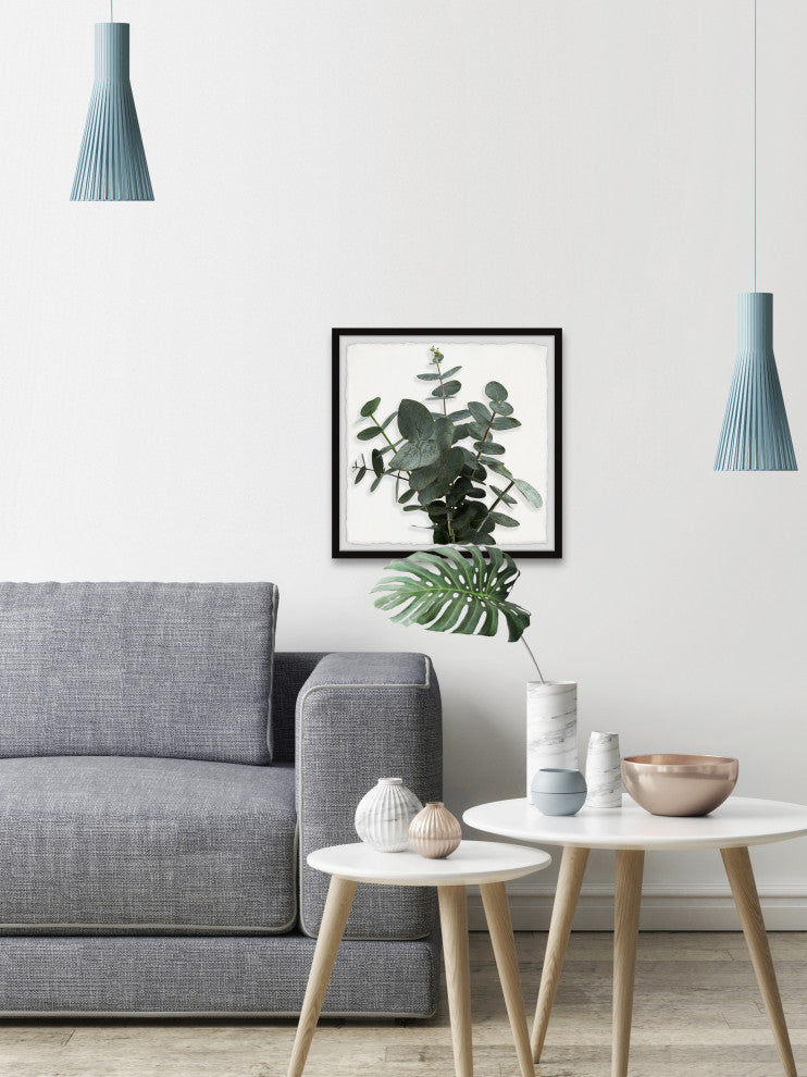 "Green Eucalyptus Leaves" Framed Painting Print, 12x12