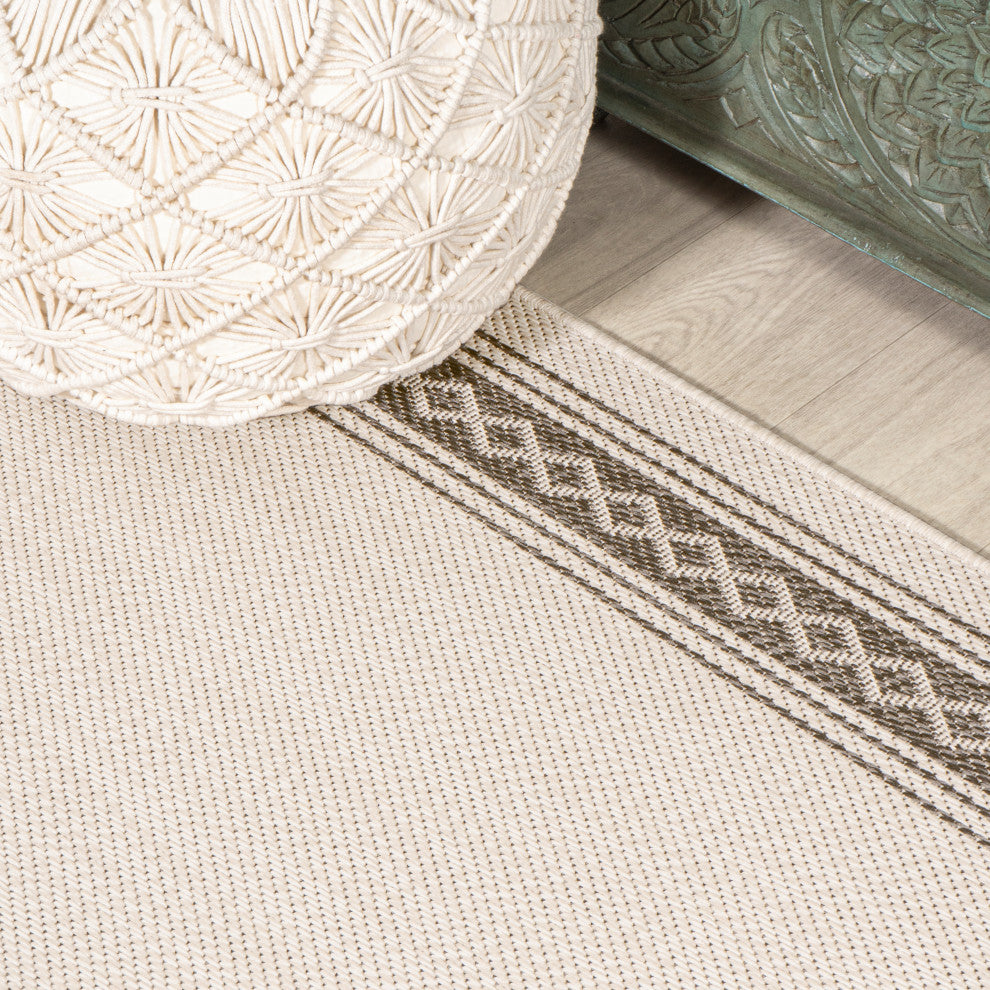 Lucia Classic Diamond Border Indoor/Outdoor Area Rug, Cream/Black, 3x5