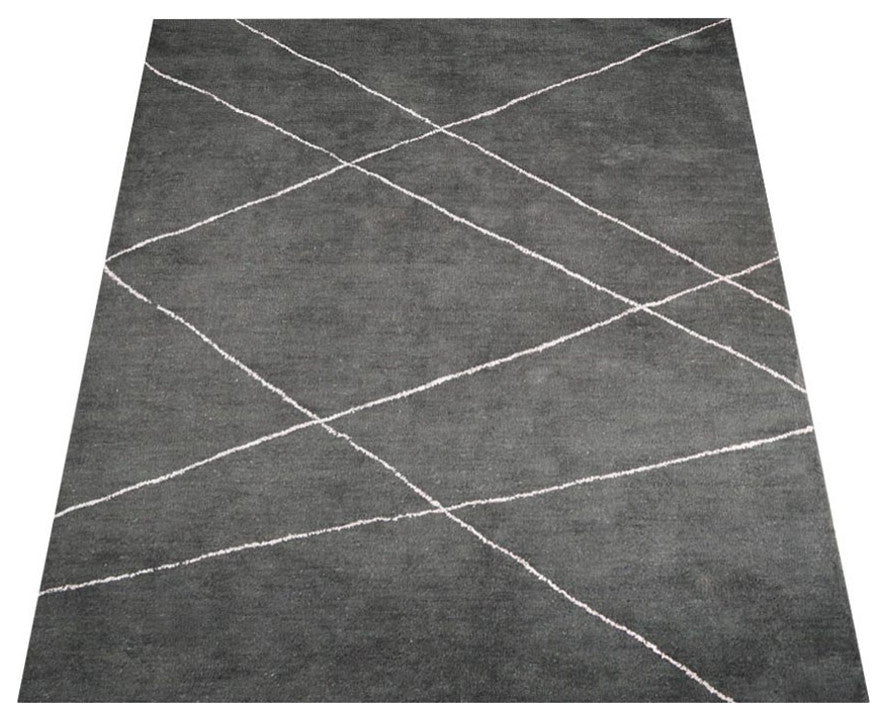 HAND KNOTTED LOOM SILK ECO-FRIENDLY AREA RUGS-Charcoal Beige Color,Geometric, [Rectangle] 5'x8'