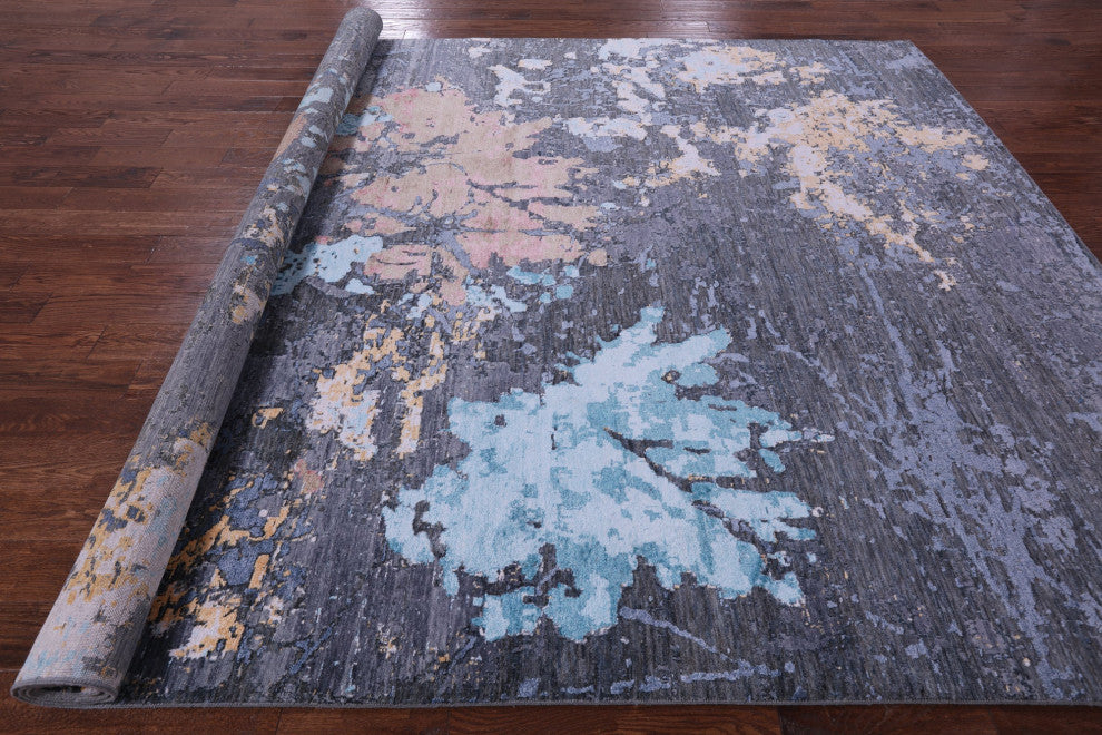 9' 1" X 12' 0" Abstract Wool & Silk Hand Knotted Rug - Q14897