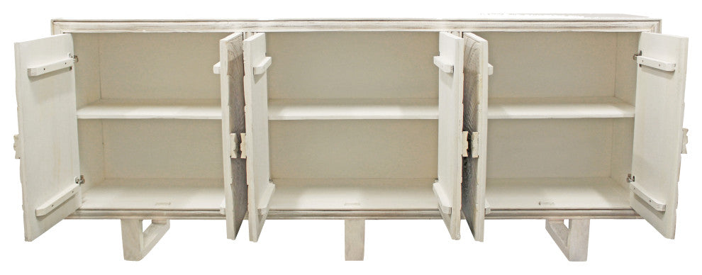 Albert Sideboard, 6-Hand Carved Doors, White Distressed Finish