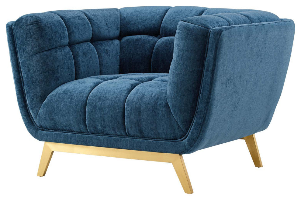 Armchair Accent Chair, Velvet, Blue Navy, Modern, Living Lounge Hospitality