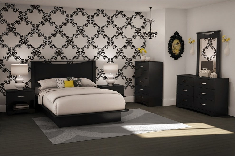 South Shore Step One Queen Platform Bed, 60'', Pure Black