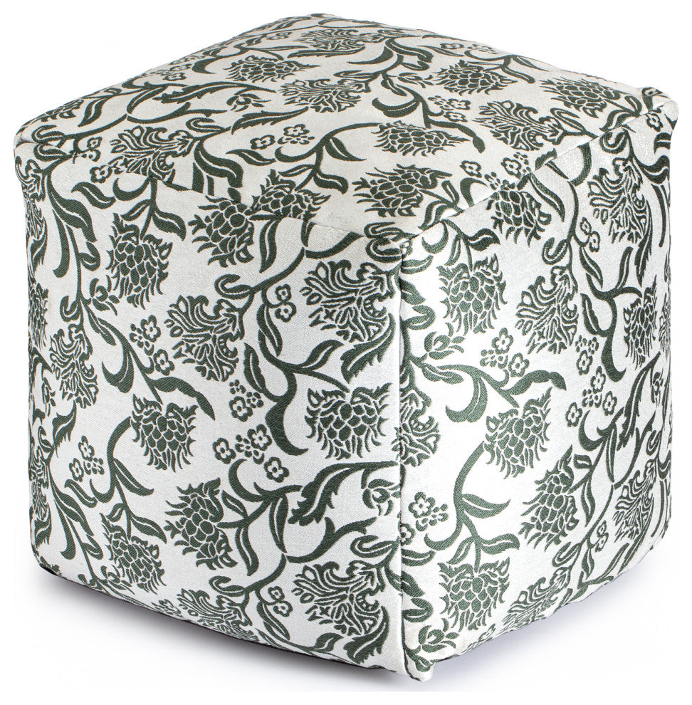Chamonix Green 18" x 18" x 18" Green and Ivory Pouf