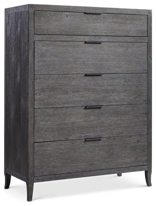 Full front view of the tall drawer chest on a white background.