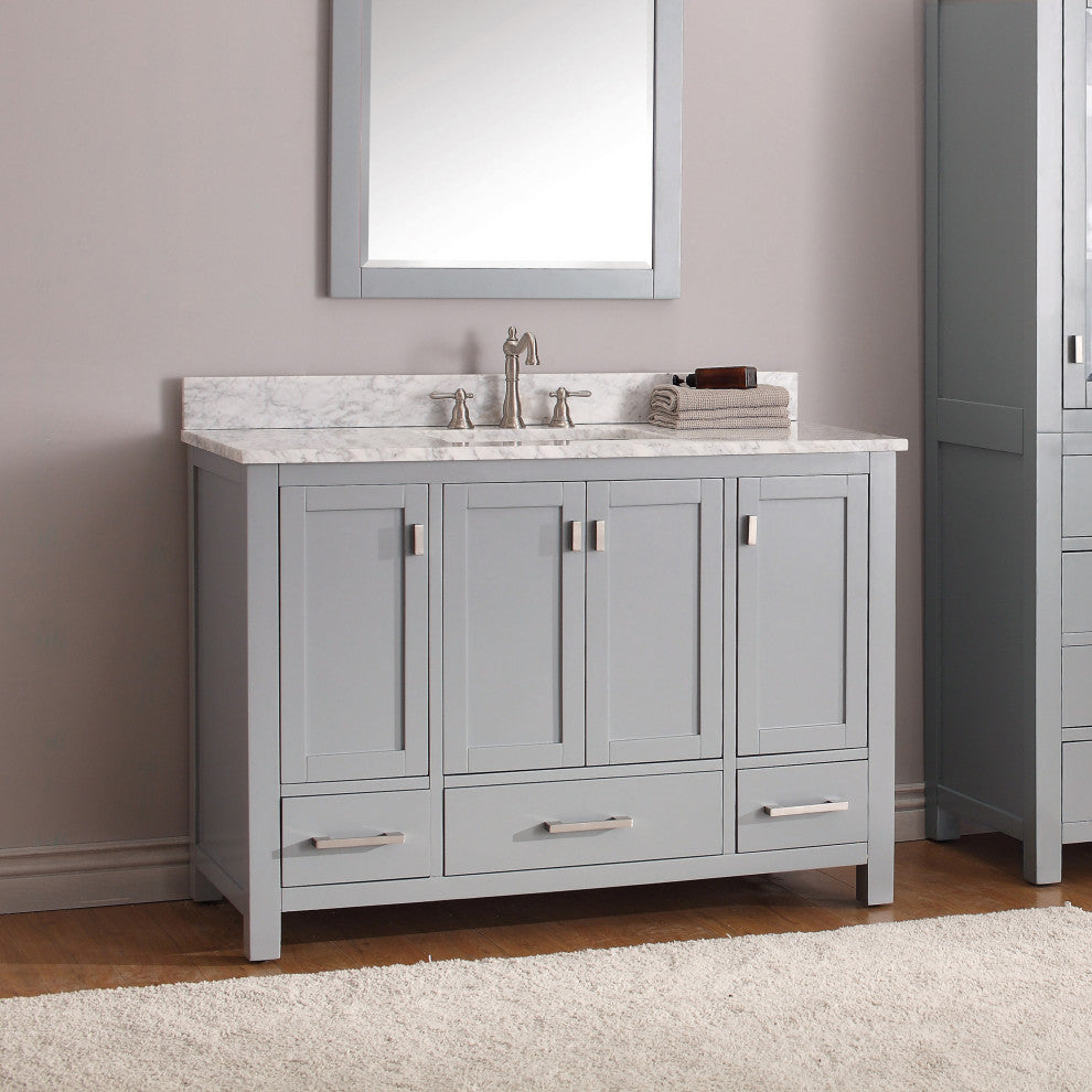 Avanity Modero 49" Vanity, Chilled Gray Finish, Carrera White Marble Top