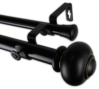 Dani 1" Double Curtain Rod, Black, Black, 120"-170"