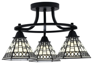 Paramount 3-Light Semi-Flush Light, Matte Black, 7" Pewter Art Glass
