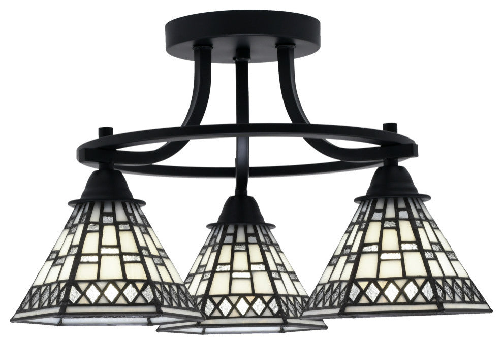 Paramount 3-Light Semi-Flush Light, Matte Black, 7" Pewter Art Glass