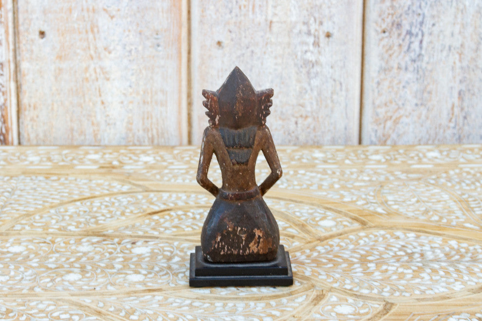 Antique Carved & Painted Balinese Praying Figurine
