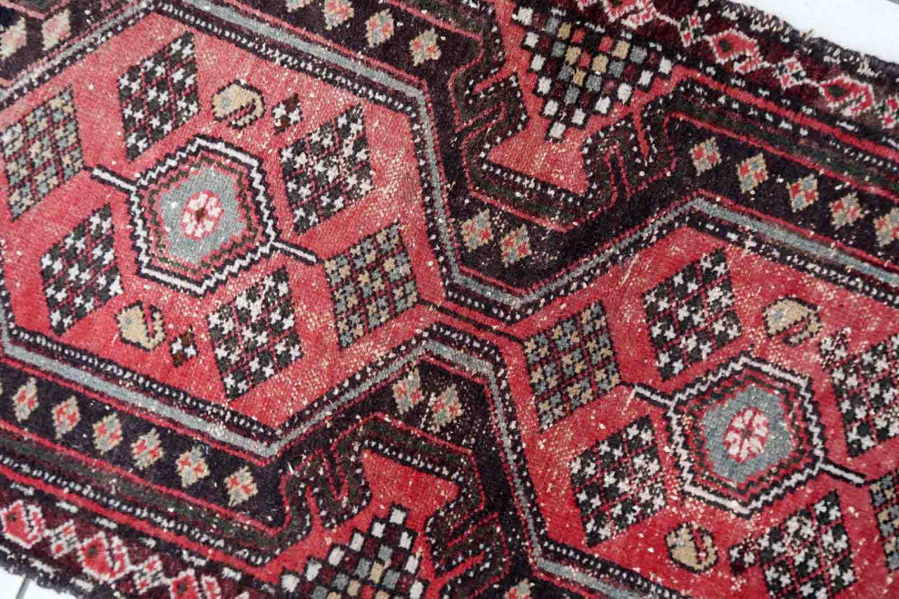 Handmade Vintage Persian Hamadan Rug 2.5'x4.2', 78cmx131cm, 1950s