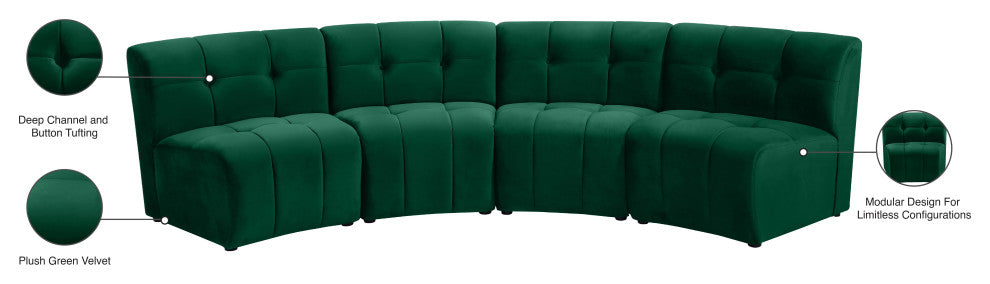 Limitless Velvet Upholstered 4-Piece Modular Sectional, Green