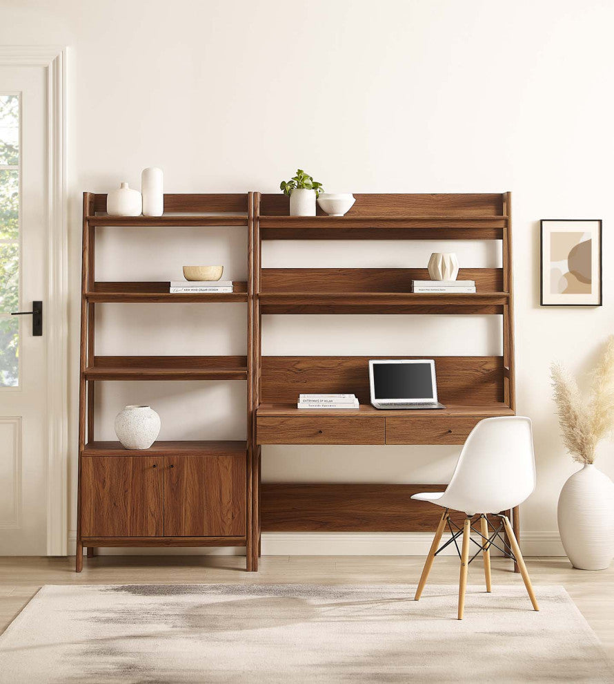 Bixby 2-Piece Wood Office Desk and Bookshelf, Walnut
