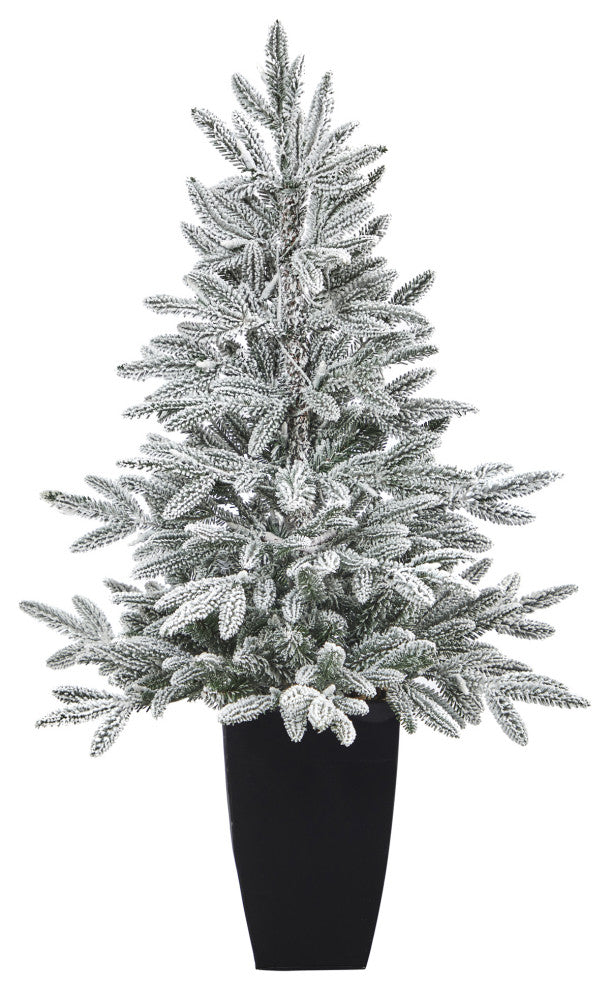 3.5' Flocked Manchester Spruce Faux Xmas Tree W/50 Lights & Bendable Branches