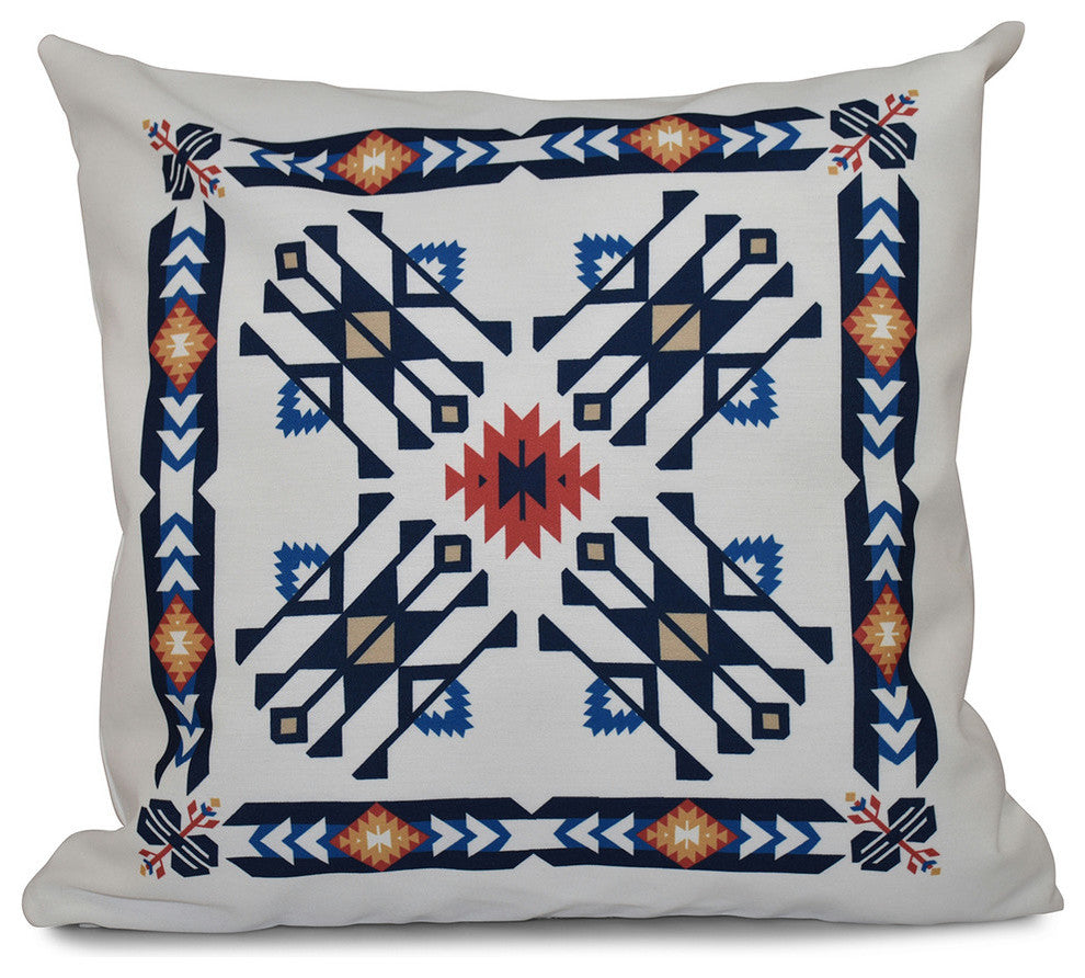 Jodhpur Border 4, Geometric Print Pillow, Navy Blue, 18"x18"