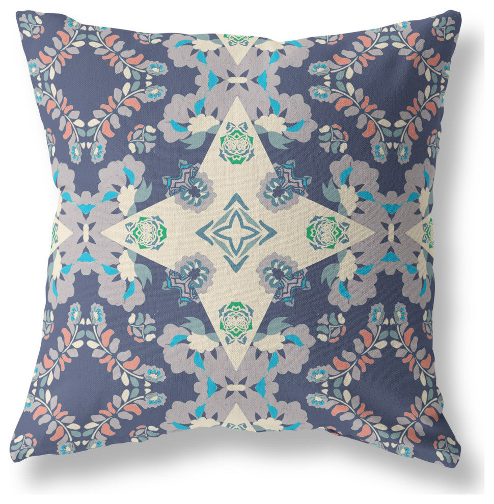 26" Navy White Diamond Star Indoor Outdoor Zippered Throw Pillow