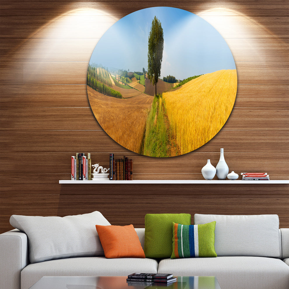 Tuscany Wheat Field Hill Panorama, Landscape Disc Metal Wall Art, 36"
