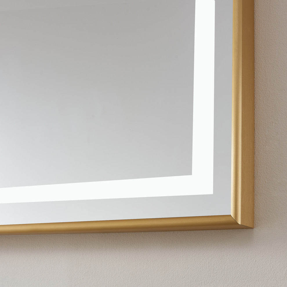Horizontal Rectangular LED Wall Mount Bathroom Mirror, Gold, 72"