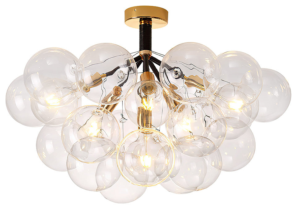 Contemporary Clear Glass Bubble Semi Flush Mount, Black, 6 Lights