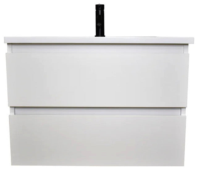 Salt 20Dx30" Floating Bathroom Vanity, Glossy White With Acrylic Top