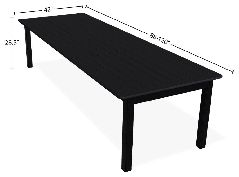 42" x 120" Extendable Outdoor Dining Table with Umbrella Hole, Black