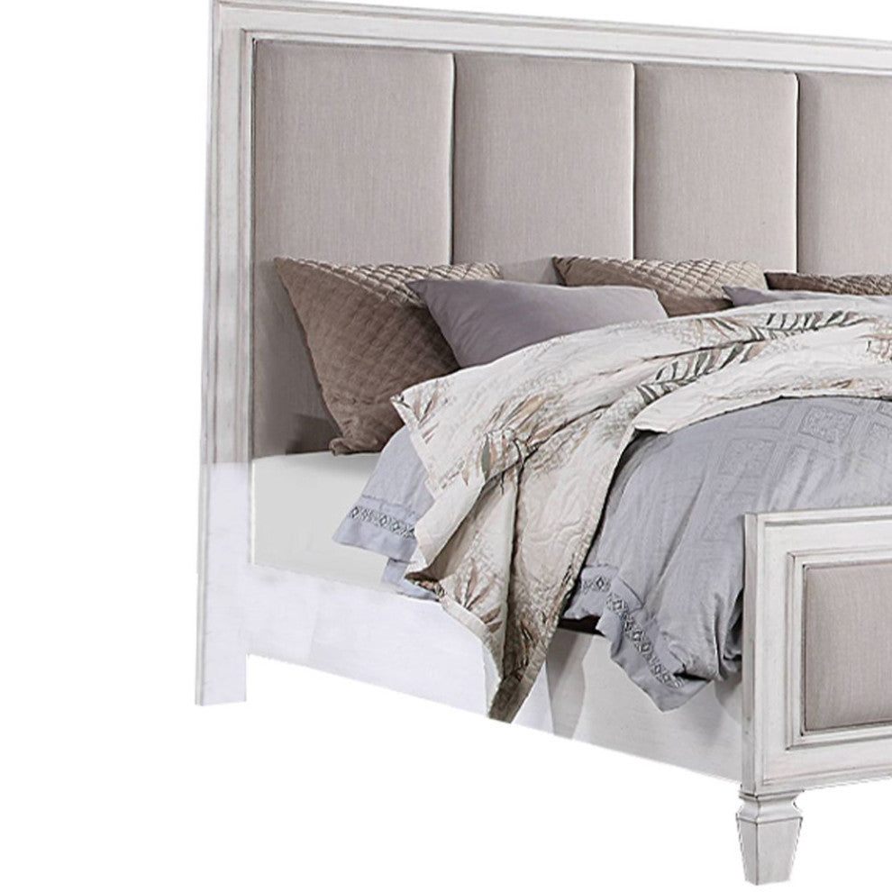 ACME Katia Eastern King Bed, Gray Linen and White Finish