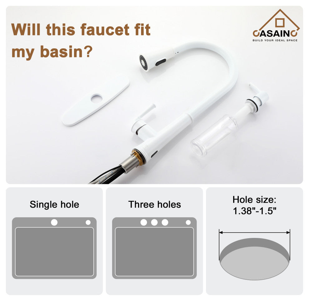 Single-Handle Pull Down Sprayer Kitchen Faucet with Touchless Sensor, Matte White