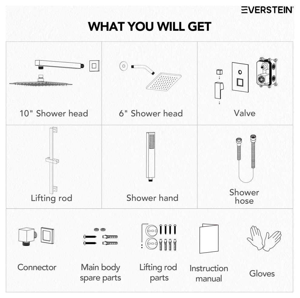 Dual Heads 10"x 6" Rain Shower System with Hand Shower Spray, Brushed Nickel