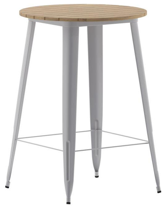 Declan Commercial Indoor/Outdoor Round Bar Top Table, 30", Brown/Silver