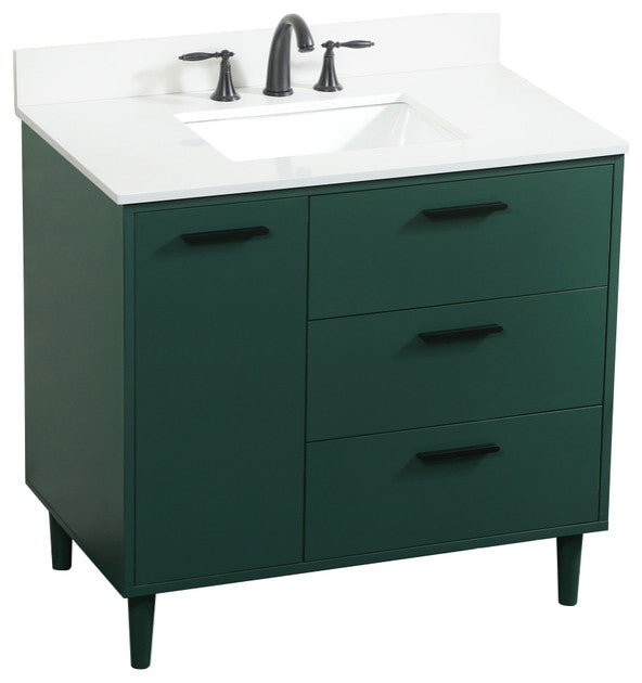 Home Living Modern Natural Oak-Light Bathroom Vanity, Green, 36"