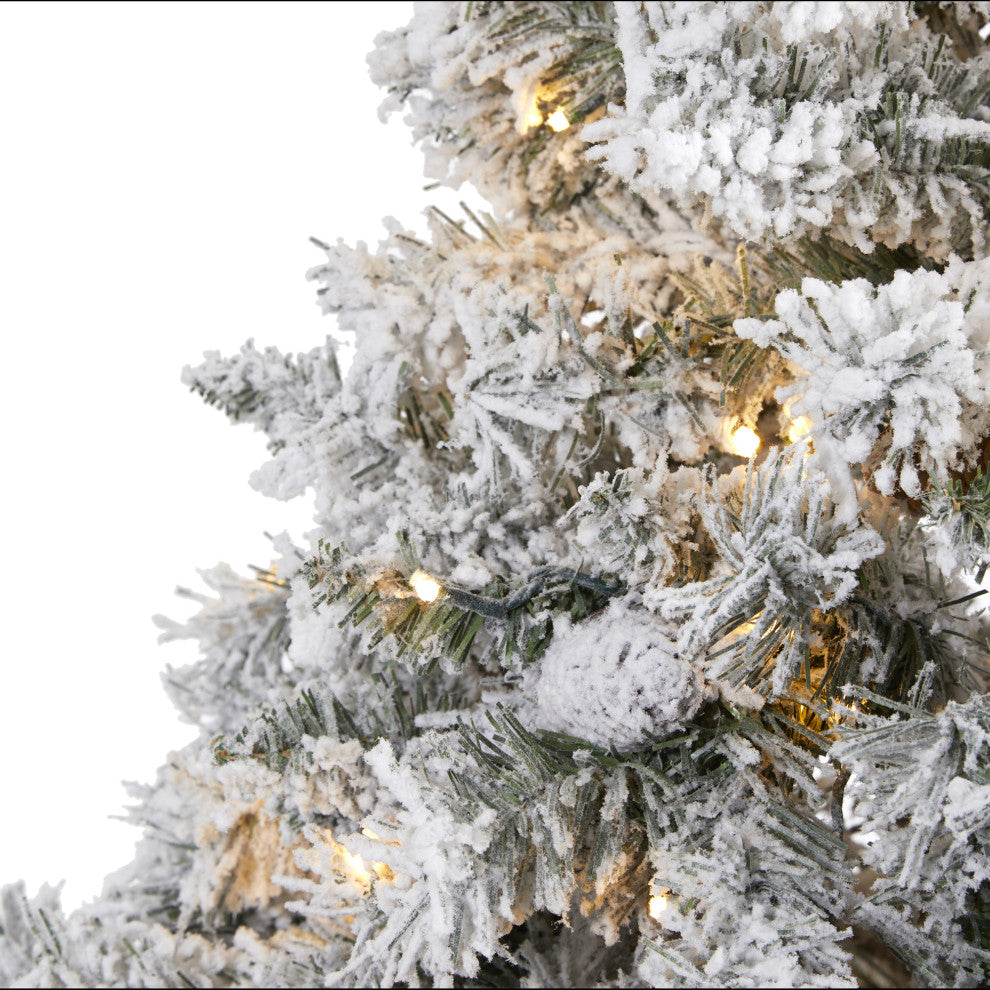 7' Flocked White River Mountain Pine Christmas Tree / Pinecones / 350 LED Lights