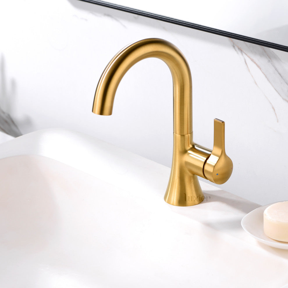 Luxier BSH11-S Single-Handle Bathroom Faucet with Drain, Brushed Gold