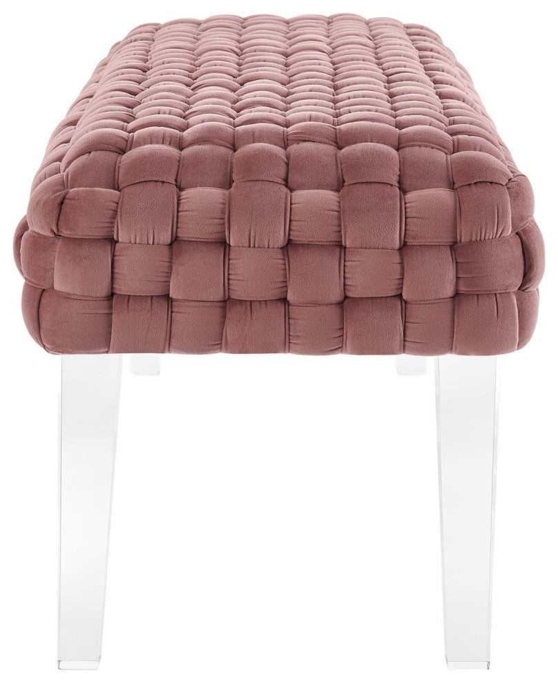 Ottoman Bench, Pink, Velvet, Modern, Mid Century Hotel Lounge Cafe