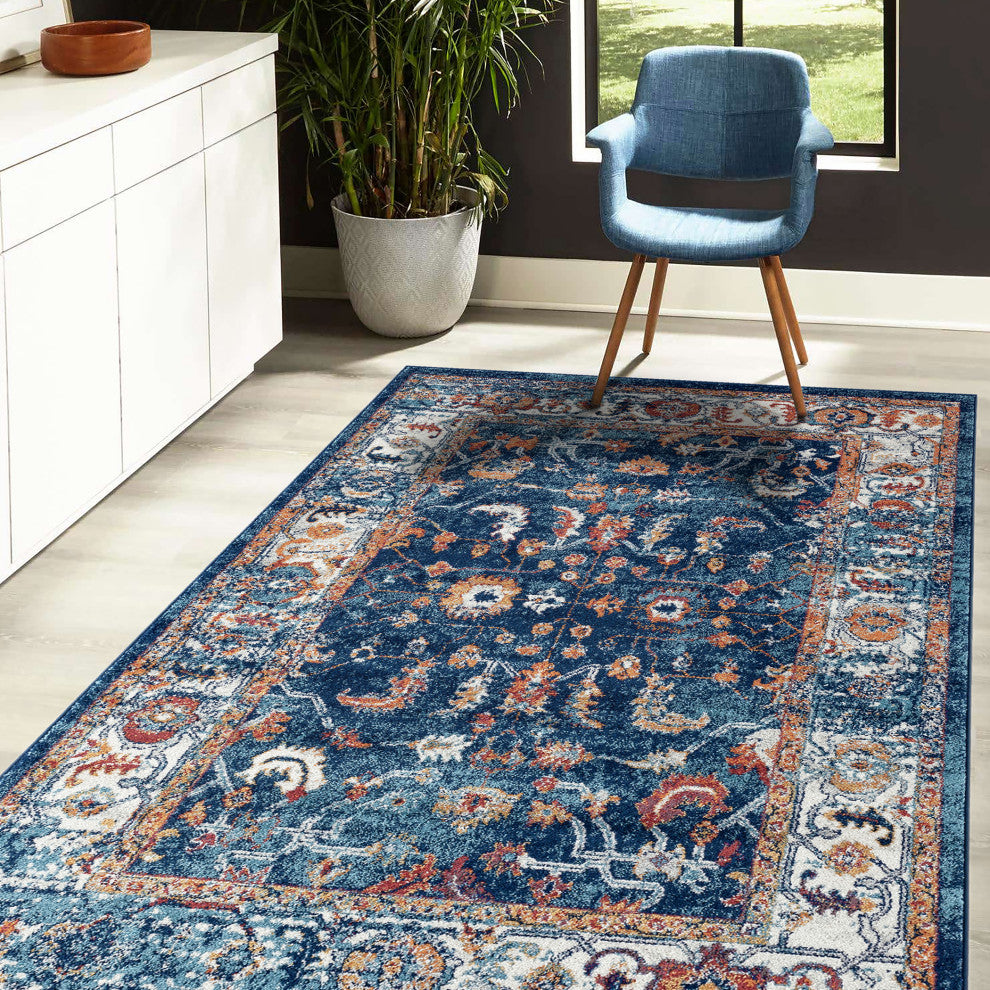 Alessana Cochise Bordered Area Rug, Blue, 8'9"x11'9"