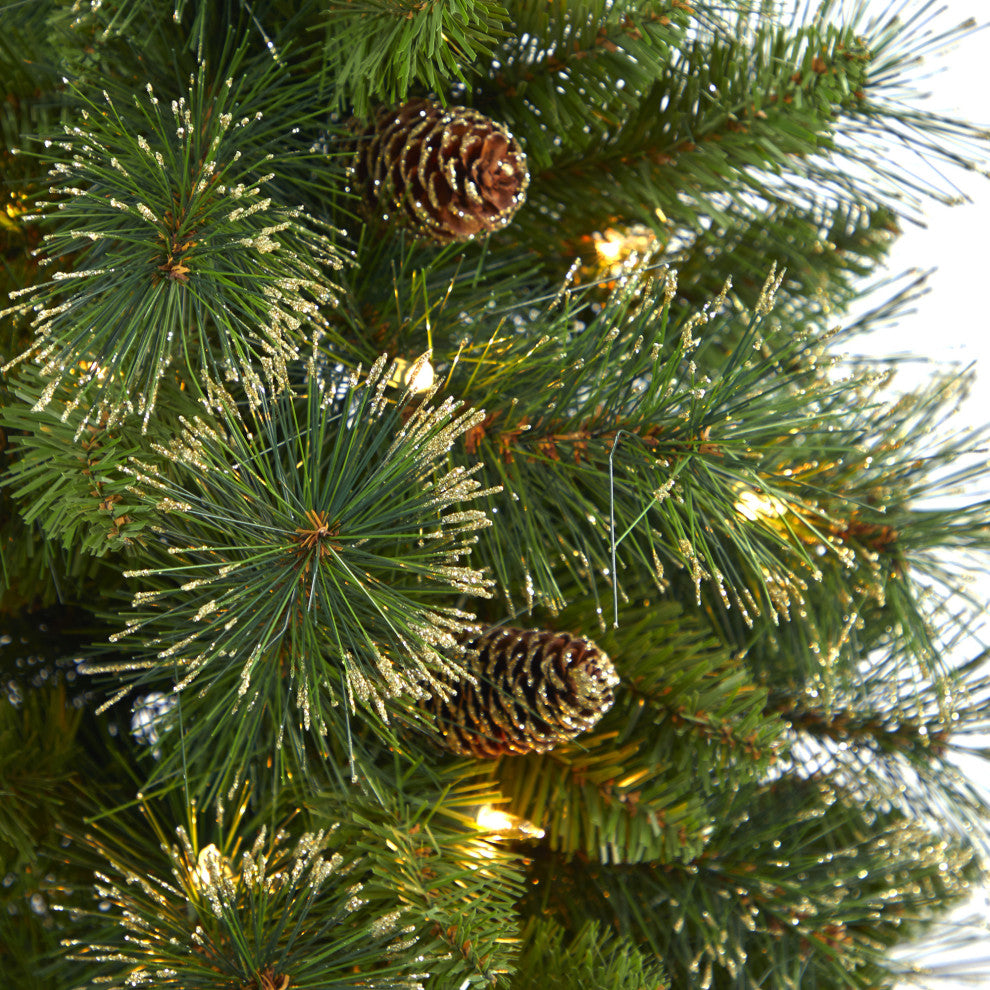 4' Golden Washington Pine Faux Xmas Tree W/Lights, Pinecone & Bendable Branches