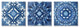 Abstract Kaleidoscope Blue Tie Dye Patterns Fractal Shapes,17 x 17