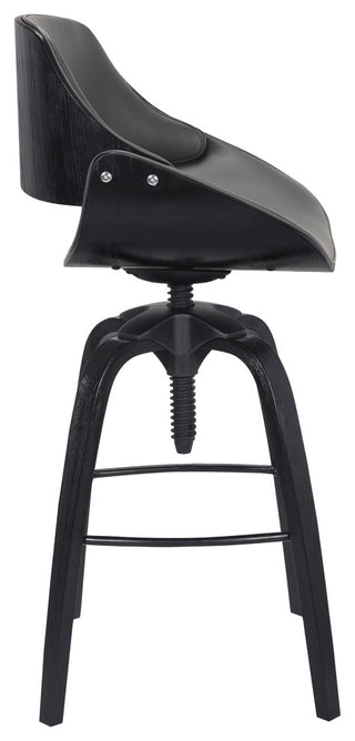Vanessa Adjustable Barstool in Black Brushed Wood Finish and Gray Faux Leather