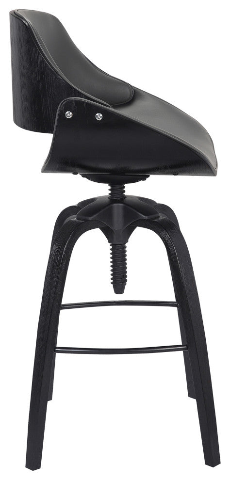 Vanessa Adjustable Barstool in Black Brushed Wood Finish and Gray Faux Leather