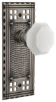 Craftsman Plate Passage Waldorf White Milk Glass Knob, Antique Pewter