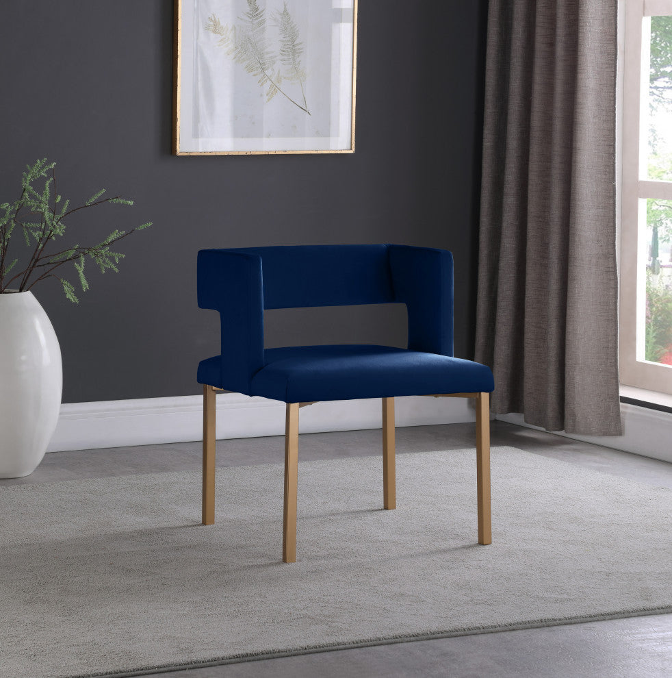 The Caleb Dining Chair, Navy and Brushed Gold, Velvet and Iron, Set of 2